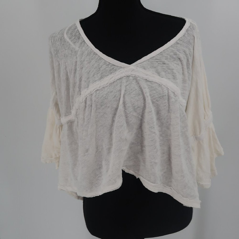 Free People White Gauzy Cropped Blouse Size Medium NWOT
